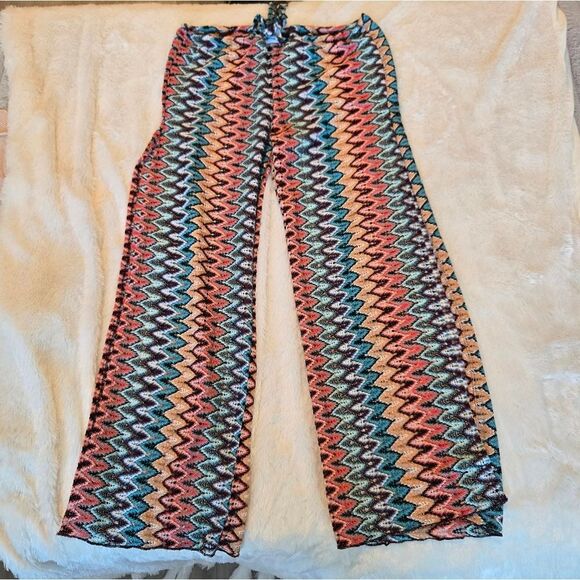 Becca By Rebecca Virtue Sundown Multi Color Split Leg Swim Cover-Up Pants Sz L - Picture 2 of 13